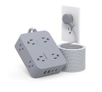 Power Strip with Surge Protector 15ft Long 8 Outlets 4 USB Ports (2 USB C), Flat Plug, Computer Charging Station for Home, Office, College,