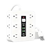 Power Strip with Surge Protector, Electricity Management - Flat Plug Extension with 16 Sockets - for Home Desk Bedroom Kitchen Wall Living Room Behind the