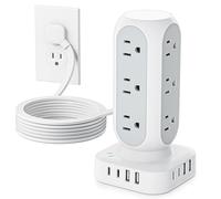 Power Strip with Tower Surge Protector, Flat Plug Extender with 12 AC Outlets and 8 USB Ports, 5 Feet Extension Cord with Multiple Outlets, Total Charging Station