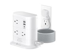 Power Strips with Surge Protection, Flat Power Strip with 7 AC Outlets, 3 USB Ports, 1625W/13A 1800J Tower, 6ft Extension Cord with Multiple Outlets,