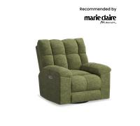 Power Swivel Rocker Recliner with Waffle Back Matcha Fabric upholstery, foam padding, steel & wood frame