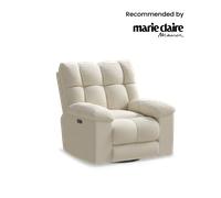 Power Swivel Rocker Recliner with Waffle Back Vanilla Cream Fabric upholstery, foam padding, steel & wood frame