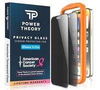 Power Theory for iPhone 15 Pro Privacy Screen Protector Tempered Glass Anti Spy Protection, [Benefits American Cancer Society], 9H Hardness, Easy Install Kit, 99% HD Bubble Free, Case Friendly, 2 Pack