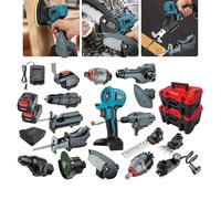 Power Tool Combo Kit with Batteries & Charger - Impact Drill, Jigsaw, Driver, Sander, Cleaning Machine, Chain Saw, Wrench, Electric Hammer, Tool Boxes
