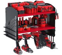 Power Tool Organizer Drill Charging Station for 4 Power Drill Tools Heavy Duty Drill Holder Wall Mounted Rack Utility Metal Tool Shelf Storage Organiser for Garage,Home,Workshop (Red)