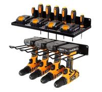 Power Tool Organizer Storage Rack Wall Mount Drill Holder for 5 Power Drill Tools, Drill Holder Wall Mount for Heavy Duty Pegboard Wall Organizer Set Solid Metal for Garage, Home, Workshop (Black)