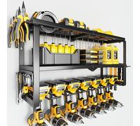 Power Tool Organizer Wall Mount - 150Lbs Load 3 Layers Storage Rack with 7 Drill Holders for Drills Cordless Tools. Heavy Duty Iron Garage Tool Organizer Storage for Workshop Shed Pegboard Basement