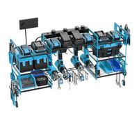 Power Tool Organizer with 6 Way Extension Lead,Large Tools Charging Station,8 Power Drill Tools Heavy Duty Drill Holder Wall Mounted Rack Utility Metal Tool Shelf Storage Organiser for Garage (Blue)