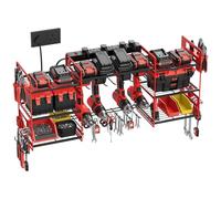 Power Tool Organizer with 6 Way Extension Lead,Large Tools Charging Station,8 Power Drill Tools Heavy Duty Drill Holder Wall Mounted Rack Utility Metal Tool Shelf Storage Organiser for Garage (Red)