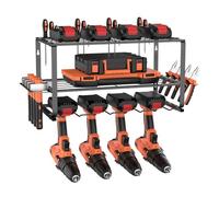 Power Tool Storage Rack, 3-Tier Floating Tool Shelf with Side Rack, Heavy Duty Metal Layer Power Tool Storage, Wall Mounted Tool Storage Rack, Garage Wall Shelving for Drill, Toolbox, Screwdrivers