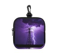 Power Tower Lightning Small Zip Pouch-Waterproof Neoprene Storage Bag for Earbuds, Keychain Clip Case for Coins Cards USB, Travel Organiser