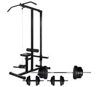 Power Tower with Barbell and Dumbbell Set 60.5kg Pull-up Dip Station vidaXL