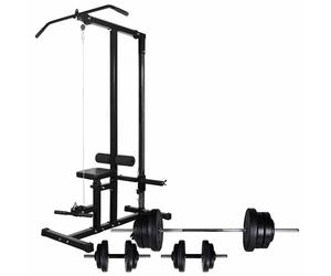 Power Tower with Barbell and Dumbbell Set 60.5kg Pull-up Dip Station vidaXL