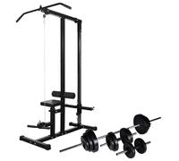 Power Tower with Barbell Dumbbell Set Gym Pull-up Station Power Rack vidaXL