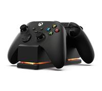 PowerA Dual Charging Station for Xbox X|S and Xbox One Wireless Controllers, 1 x Dual Controller Dock for Snap-Down Charging with LED colour Changing Indicator, 2 x Rechargeable Battery Packs - Black