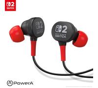 PowerA Wired Earbuds for Nintendo Switch 2 - Black, Officially Licensed, 8 mm Speaker Drivers, in-ear Design, 3 Swappable Tips, includes Drawstring Storage Bag