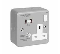 PowerBreaker Mcsktsw1Grcd Exclusive Metal Clad Rcd Protected 1 Gang 13A Switched Socket White Insert