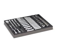 Powerbuilt 54 Piece Socket and Ratchet Tool Set, Extension Bars, Deep and Shallow Sockets, Organizer Tray, Pro Tech Series - 949005