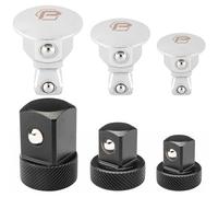 Powerbuilt 6 Piece Wrench Wobble Adapter and Low Profile Socket Adapter Set, Sockets to Combination Wrench, Interchangeable 1/4 Inch, 3/8 Inch, 1/2 Inch Drive, Designed to Fit Tight Spaces - 643050ECE