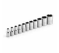 Powerbuilt 640497 1/4" Dr. SAE 6Pt Socket Set, 11 Piece, Silver