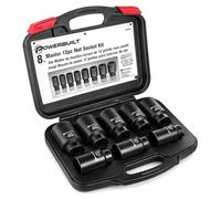 Powerbuilt 8 Piece 1/2-in. Drive Impact Rated Metric Axle Nut Socket Set 12 Point, 29mm-39mm, Heavy Duty Storage Case - 647752