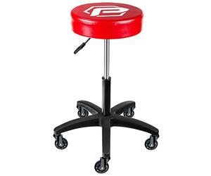 Powerbuilt Heavy Duty Pro Mechanics Pneumatic Height Adjustable Rolling Seat Stool Adjusts from 21 to 29 in. 300 Lb. Capacity, 13 in. x 3 in. Padded Seat, Easy-Roll Swivel Polyurethane Wheels - 240250
