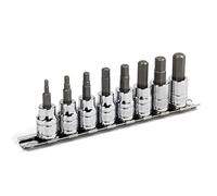 Powerbuilt Hex Bit Socket Set, 8 Piece, 3/8 Inch Drive Metric, Sizes 3-10mm, Ball End Sockets, Storage Rail - 642405