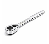 Powerbuilt Low Profile Ratchet, 3/8 Inch Drive, Slim Design Tight Spaces, Quick Thumb Button Socket Release, 649975,Silver