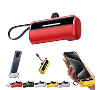 Powercapsule 5000 - Ultra-Compact All-In-One Emergency Power Bank, 5000mah Pocket Charger, Dual Output Portable Power Capsule, Travel Emergency Phone Charger (Red,for Type-C)