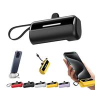 Powercapsule 5000 - Ultra-Compact All-In-One Emergency Power Bank, 5000mah Pocket Charger, Dual Output Portable Power Capsule, Travel Emergency Phone Charger (Black,for Type-C)