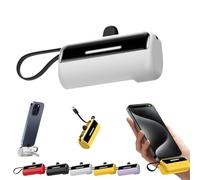 Powercapsule 5000 - Ultra-Compact All-In-One Emergency Power Bank, 5000mah Pocket Charger, Dual Output Portable Power Capsule, Travel Emergency Phone Charger (White,for IPhone)