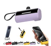 Powercapsule 5000 - Ultra-Compact All-In-One Emergency Power Bank, 5000mah Pocket Charger, Dual Output Portable Power Capsule, Travel Emergency Phone Charger (Purple,for Type-C)