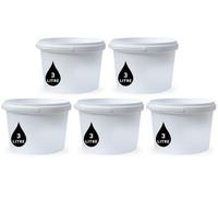 PowerChem 5 X 3L Plastic Bucket Pail + Handle & Lid - Food Grade Bpa Free For Feed Dry Food Liquids Chemicals Storage Container White