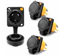 PowerCON Panel Mount Connector IP65, 3-Pin AC Locking Power Plug 20A 250V, Waterproof Socket for Stage Lighting, LED Displays and PA Systems, Male and Female, 4 Pieces (4pcs Male socket)