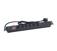 Powercool 1U 6-Way Horizontal Rackmount PDU - IEC C13 Sockets with On/Off Switch - 1.8 m UK Plug - 2500 W 10 A - 19" Aluminium Power Distribution Unit for Server, Data, and AV Racks