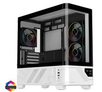 PowerCool Arctic White mATX Tempered Glass Gaming Case, 4× PWM ARGB Fans, 9-Port PWM Hub & RF Remote - White - PCARCTICWH