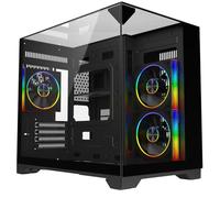 Powercool Atom Dual-Chamber mATX Gaming PC Case - Triple Tempered Glass Panels - 3× CiT Saturn 120mm PWM ARGB Fans & 6-Port Hub with RF Remote - USB 3.0, 2×USB 2.0 - AIO Cooling Support | Black