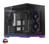 Powercool Aurora Black mATX Dual Chamber Gaming Case with ARGB LED Strip & 3× PWM Fans