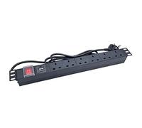 Powercool Horizontal Extension Lead - 13A 6 Way UK Sockets On/Off Switch 19-Inch 1U Rack Mount Power Distirbution Unit (PDU) With 1.8m UK Power Cable & 1 LED Surge Protection