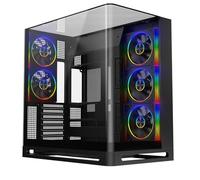 Powercool Navigator Dual-Chamber ATX Gaming PC Case - Triple Borderless Tempered Glass - 5× CiT Saturn ARGB Fans + 9-Port Hub with RF Remote - USB-C, USB 3.0 - Dual 360mm AIO Support | Black