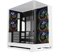 Powercool Navigator Dual-Chamber ATX Gaming PC Case - Triple Borderless Tempered Glass - 5× CiT Saturn ARGB Fans + 9-Port Hub with RF Remote - USB-C, USB 3.0 - Dual 360mm AIO Support | White