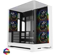 Powercool Navigator White ATX Dual Chamber Gaming Case with Curved TG & 5× ARGB Fans
