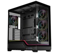 Powercool Pulsar ATX Gaming PC Case - Dual Tempered Glass Panels - 4× 120mm PWM ARGB Fans with 9-Port Hub + RF Remote - ATX/mATX/Mini-ITX/BTF - USB-C, 2 × USB 3.0 - AIO Cooling Support | Black
