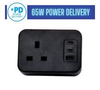POWERDATA BLACK DESKTOP 1X POWER - DUAL USB C + A CHARGER - 65W