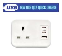 POWERDATA WHITE DESKTOP 1X POWER - DUAL USB C + A CHARGER - 18W