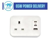 POWERDATA WHITE DESKTOP 1X POWER - DUAL USB C + A CHARGER - 65W