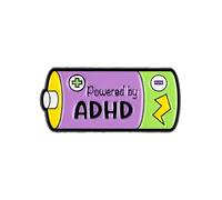 Powered By ADHD Battery Pin Brooch, ADHD Awareness Enamel Pin, Gift For Neurodivergent Friend Therapist, Neurospicy Brooches, Inspirational Lapel Badge, Neurodiversity Accessories