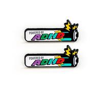 Powered By ADHD Gift Pin Badges, Battery with Sparks Comic-Style Design, 1 x 3 cm, Set of 2