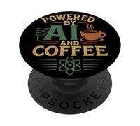 Powered By AI And Coffee Funny Programmer Geek AI Fan User PopSockets Adhesive PopGrip