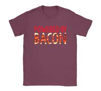 Powered by Bacon Mens T-Shirt Dad Uncle Present Gift Meat Eater Funny Maroon